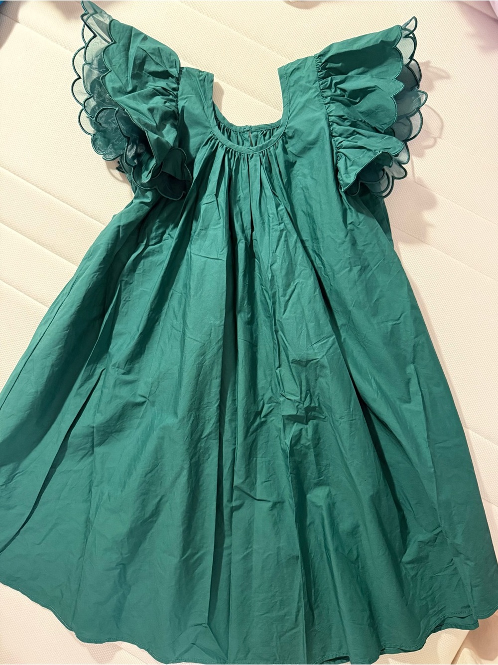 Girls Emerald Green Flutter Sleeve Dress